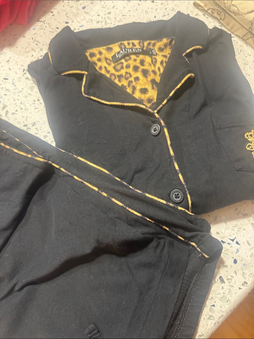 Lauren Ralph Lauren Black Track Pants & Jogger Set with Leopard Trim